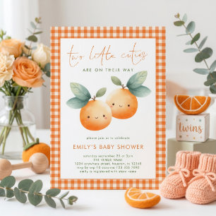 Two Little Cuties Gingham Twins Baby Shower Invitation