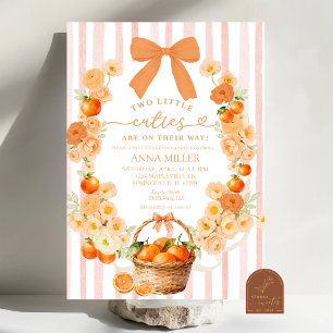 Two Little Cuties Orange Floral Baby Shower Invitation