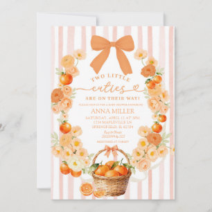 Two Little Cuties Orange Floral Coquette TWINS Bab Invitation