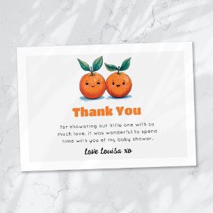 Two Little Cuties Orange Twin Baby Shower Thank You Card