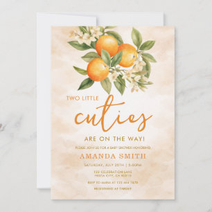 Two Little Cuties Orange Twins Baby Shower Invitation