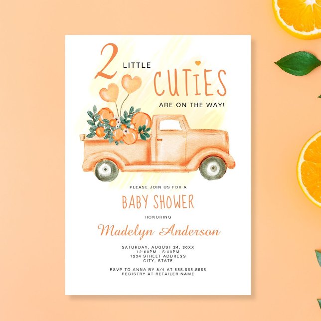 Two Little Cuties Orange Twins Baby Shower Invitation (Creator Uploaded)