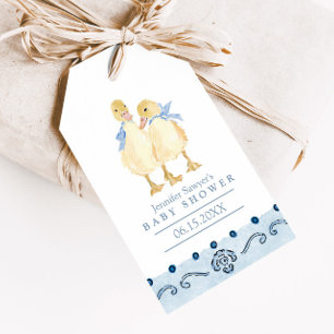 Two Little Ducklings Classic Boy Twins Baby Shower Gift Tags