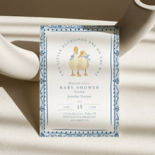 Two Little Ducklings Classic Boy Twins Baby Shower Invitation