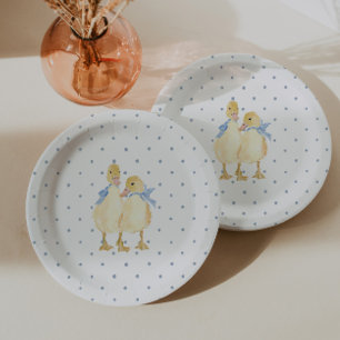 Two Little Ducklings Classic Boy Twins Baby Shower Paper Plate