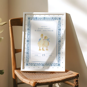 Two Little Ducklings Classic Boy Twins Baby Shower Poster