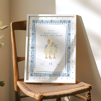 Two Little Ducklings Classic Boy Twins Baby Shower Poster