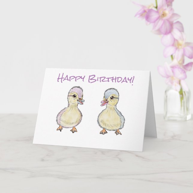 Two Little Ducks Birthday  Card (Orchid)