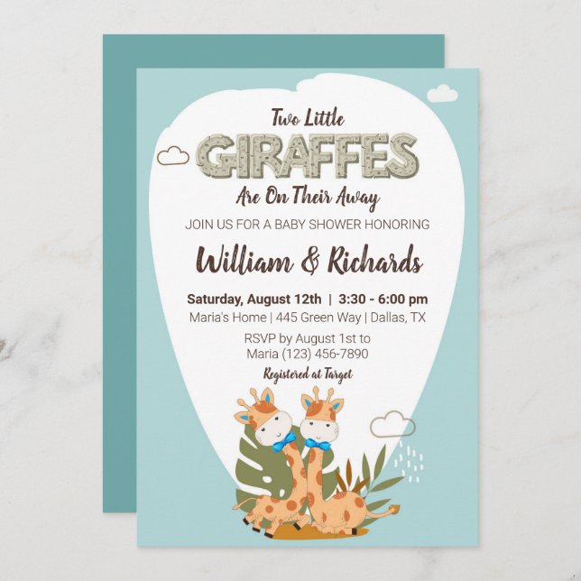 two little giraffes Watercolor giraffe baby shower Invitation (Front/Back)
