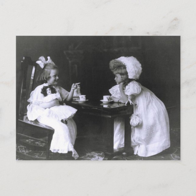 Two Little Girls at a Tea Party Postcard (Front)
