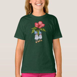 Two Little Gnome Girls with Big Pink Flowers T-Shirt