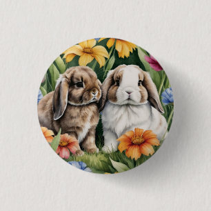 Two Little Lop Bunny rabbits 3 Cm Round Badge