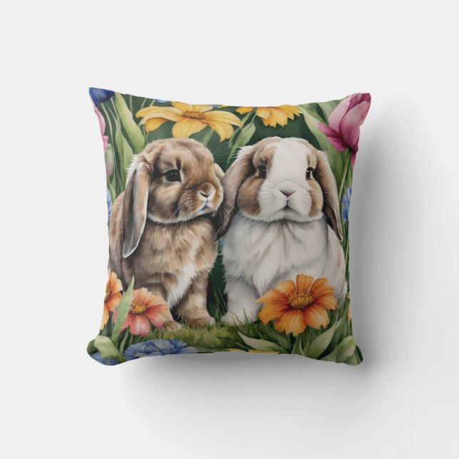 Two Little Lop Bunny rabbits Cushion (Front)