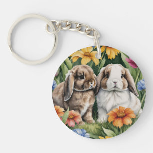 Two Little Lop Bunny rabbits Key Ring