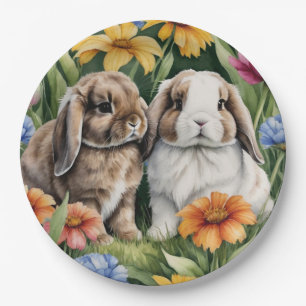 Two Little Lop Bunny rabbits Paper Plate