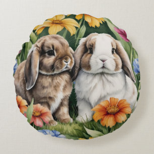 Two Little Lop Bunny rabbits Round Cushion