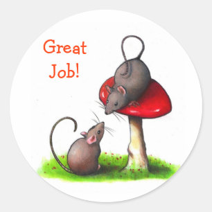 Two Little Mice: Colour Pencil Art: Mushroom Classic Round Sticker