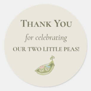 Two Little Peas Twin Baby Shower Favour Thank You Classic Round Sticker