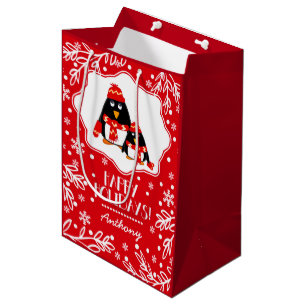 Two Little Penguins Custom Name Christmas Medium Gift Bag