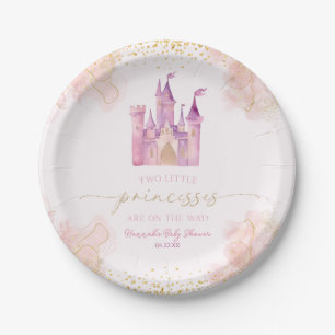 Two Little Princesses Castle Twins Baby Shower Paper Plate
