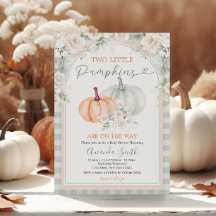 Two Little Pumpkin Sage Green & Orange Baby Shower Invitation