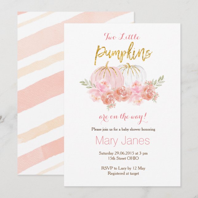 Two little pumpkins invitation Twin invite (Front/Back)