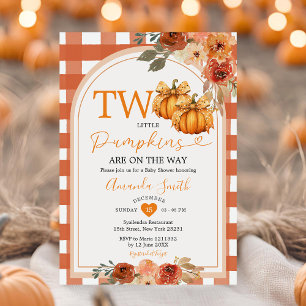 Two Little Pumpkins Orange Gingham Baby Shower Invitation