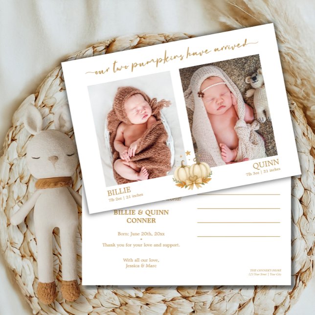 Two Little Pumpkins Twin Baby Photo Announcement (Creator Uploaded)
