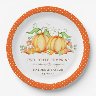 Two Little Pumpkins Twin Baby Shower Paper Plate
