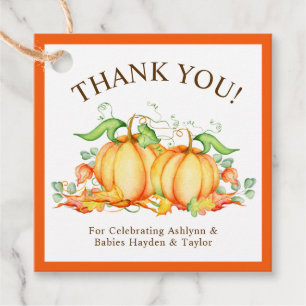 Two Little Pumpkins Twin Baby Shower Thank You Favour Tags