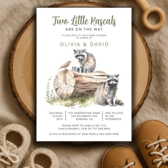 Two Little Rascals Baby Racoon Twins Baby Shower Invitation (Creator Uploaded)
