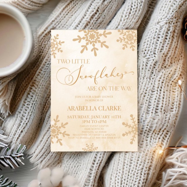 Two Little Snowflakes Winter Twins Baby Shower Invitation (Creator Uploaded)
