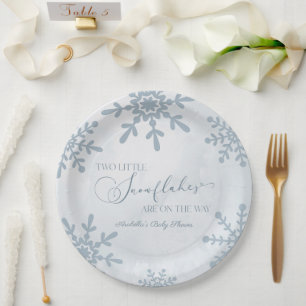 Two Little Snowflakes Winter Twins Baby Shower Paper Plate