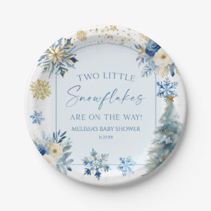 Two Little Snowflakes Winter Twins Baby Shower Paper Plate