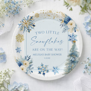 Two Little Snowflakes Winter Twins Baby Shower Paper Plate