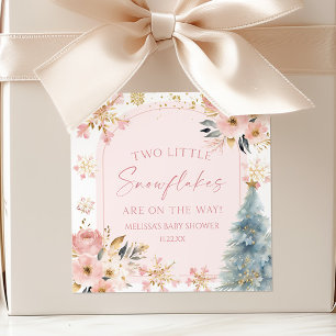 Two Little Snowflakes Winter Twins Baby Shower  Square Sticker