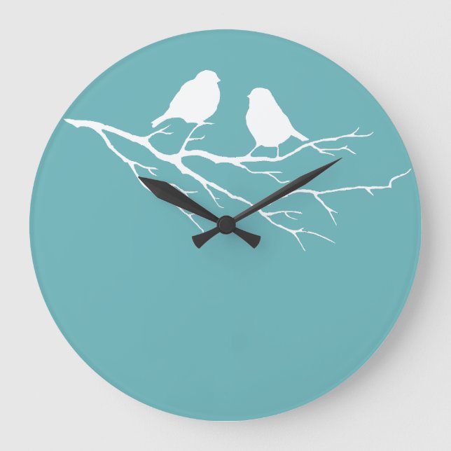 Two Little Sparrow Birds Dulux Blue Diamond 5 Large Clock (Front)