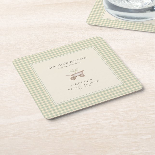 Two Little Sprouts are on the Way Baby Shower  Square Paper Coaster (Angled)