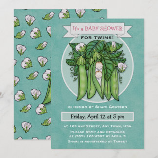 Two Little Sweet Peas Twins Baby Shower Invitation
