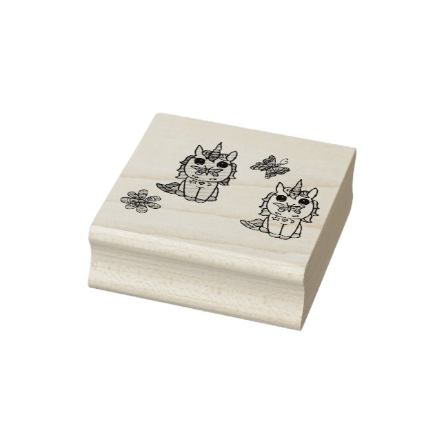 Two Little Unicorns, Butterflies and Flowers Rubber Stamp (Stamp)