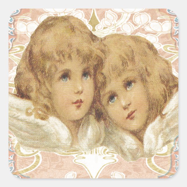 Two Little Vintage Angels Square Sticker (Front)