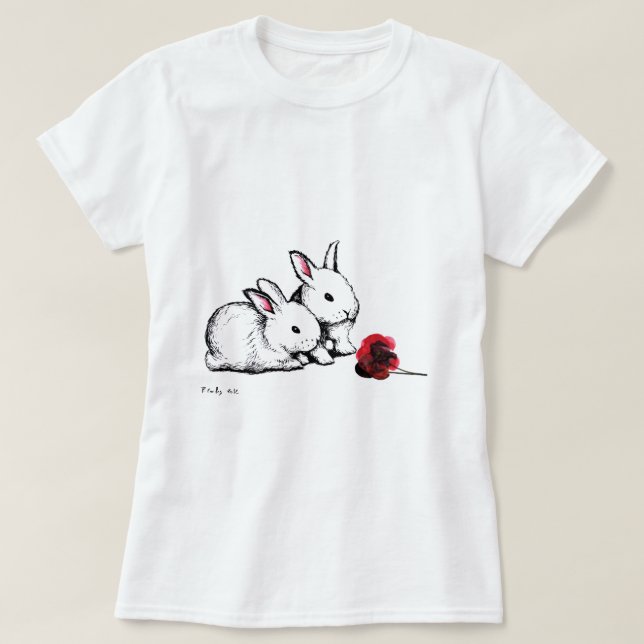 Two Little White Rabbits T-Shirt (Design Front)