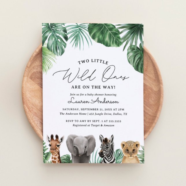 Two Little Wild Ones On the Way Safari Baby Shower Invitation (Creator Uploaded)