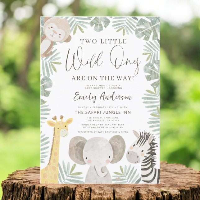 Two Little Wild Ones Safari Animals Baby Shower Invitation (Creator Uploaded)