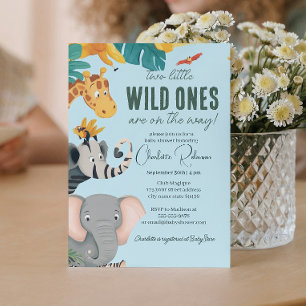 Two Little Wild Ones twins baby shower Invitation