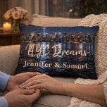 Two Lives Together NYC Skyline Decorative Cushion<br><div class="desc">Celebrate the journey of two lives coming together with this beautiful NYC Dreams skyline pillow featuring the glowing New York City skyline and the iconic Brooklyn Bridge. The peaceful reflection of the city lights across the water symbolizes the way two lives blend into one shared story. Personalized with names, this...</div>