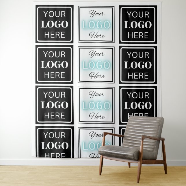 Two Logos Event White Simple Backdrop Tapestry (In Situ)