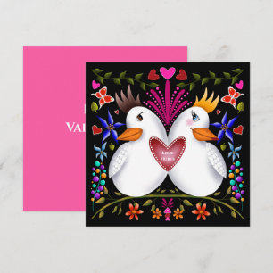 Two love birds hearts flowers Valentines Day colou Invitation