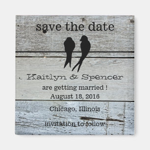 Two Love Birds Rustic Wood save the date Magnet