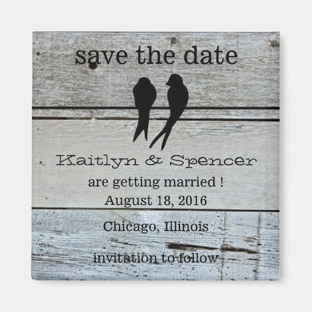 Two Love Birds Rustic Wood save the date Magnet (Front)